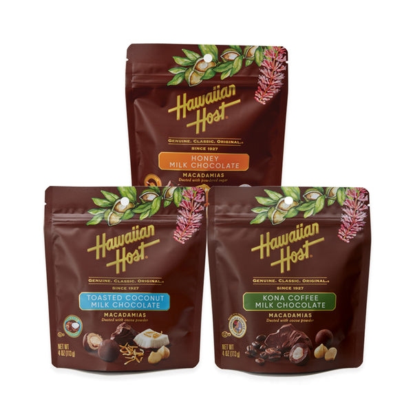 マカダミアナッツチョコレート3種セット(ハニー/ココナッツ/コナコーヒー)